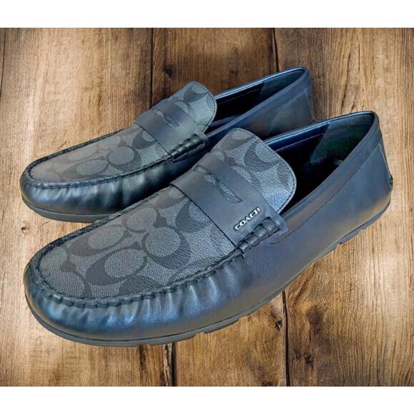 Coach Black Leather Mott Driving Loafers Charcoal Mens Size 7 Fast Shipping - Picture 8 of 11